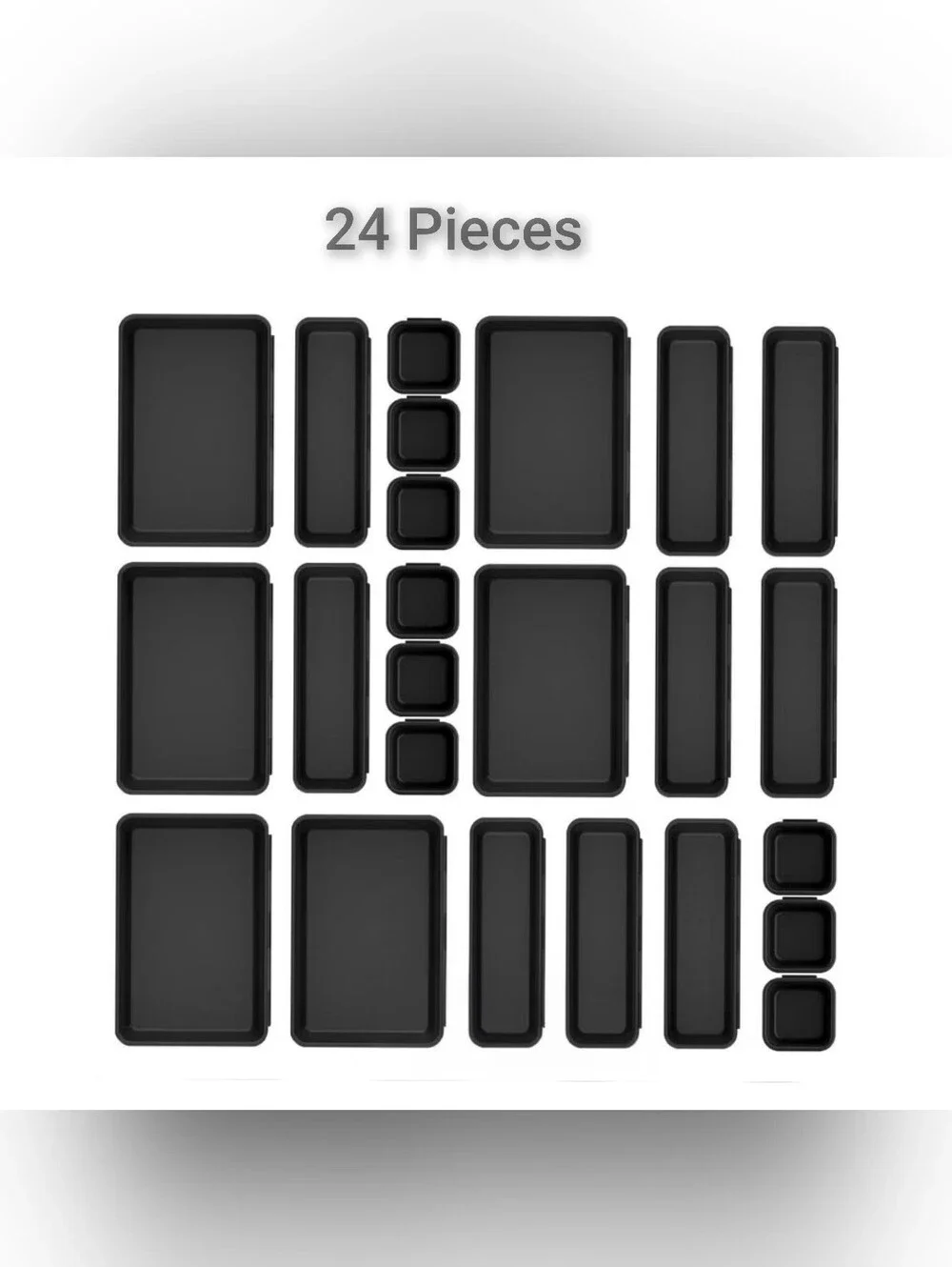 24-Piece Black Drawer Organizer Set for Home Storage